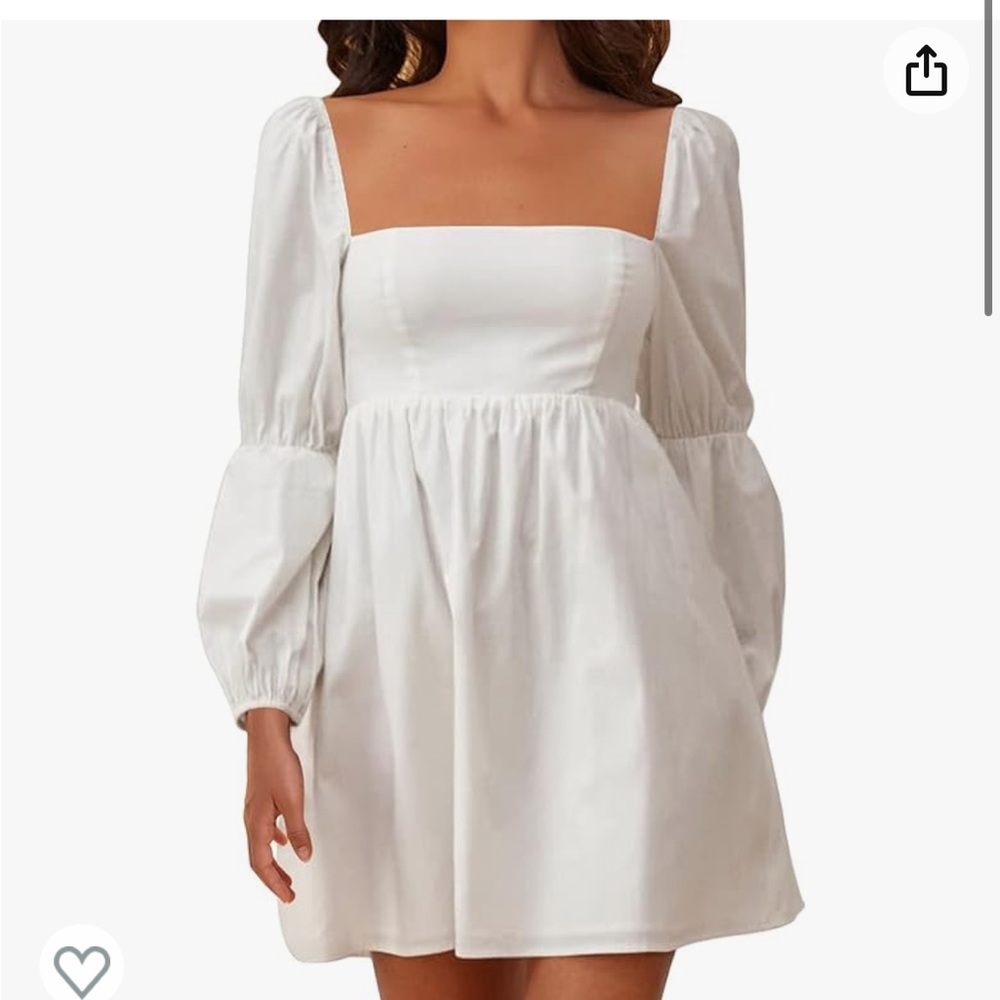 EXLURA Womens Square Neck Dress Long Puff Sleeve A-Line Short Mini Dress bride